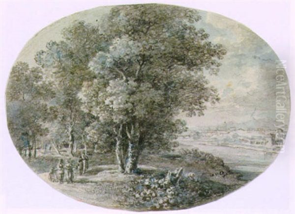 Die Praterinsel Mit Blick Auf Kohleninsel Und Munchen Oil Painting by Georg Maximilian Johann Von Dillis