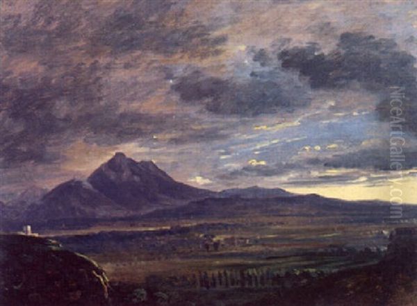 Der Untersberg Von Salzburg Aus Gesehen Oil Painting by Georg Maximilian Johann Von Dillis