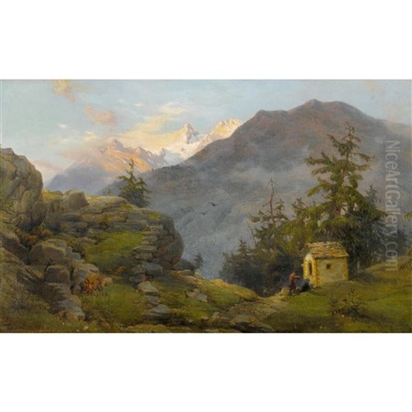 Gebirgslandschaft In Der Abenddammerung Oil Painting by Frank Dillon