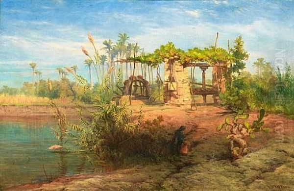 A Sakiyeh On The Banks Of The Nile Near Philae by Frank Dillon