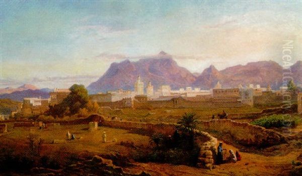 Orientalist Landscape With Figures Oil Painting by Frank Dillon