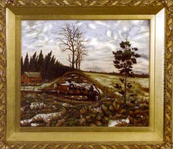 Landscape With Farm And Figure By A Wagon Oil Painting by John Dillon