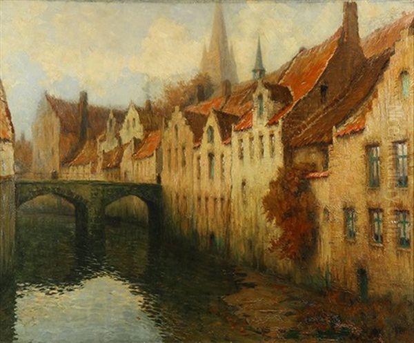 Canal In Bruges Oil Painting by Georges Hippolyte Dilly