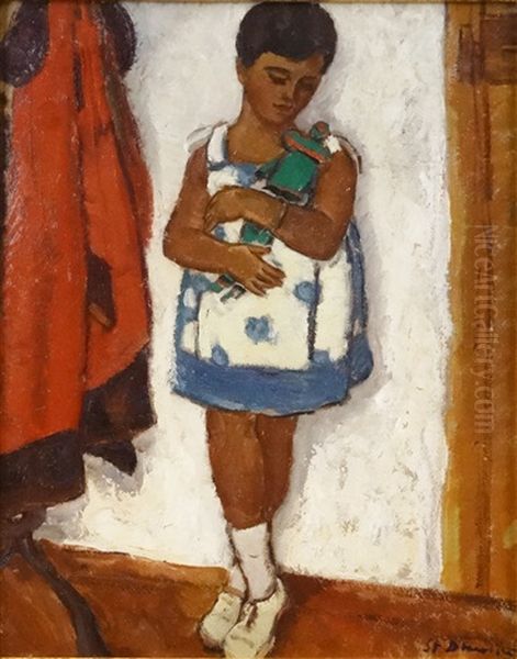 Little Girl With Doll Oil Painting by Stefan Dimitrescu