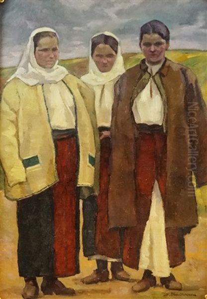 Peasants Oil Painting by Stefan Dimitrescu