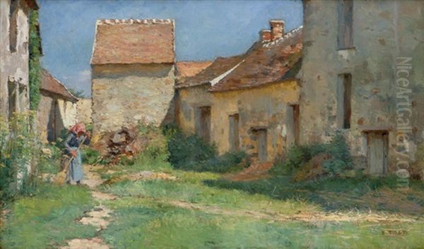 Yard With A Sweeping Woman Oil Painting by Alphonse Etienne Dinet