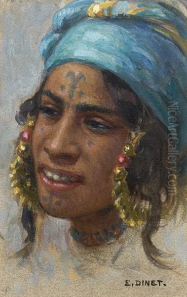 Jeune Femme Au Turban Bleu Oil Painting by Alphonse Etienne Dinet