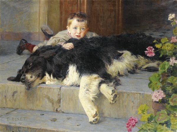 Le Petit Garcon Au Chien Oil Painting by Alphonse Etienne Dinet