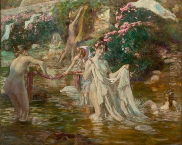 Baigneuses Dans L'oued De Bou Saada Oil Painting by Alphonse Etienne Dinet