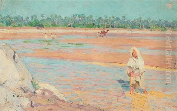 Enfant A L'oued Oil Painting by Alphonse Etienne Dinet