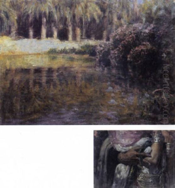 Une Source Dans L'oasis (clair De Lune) Oil Painting by Alphonse Etienne Dinet