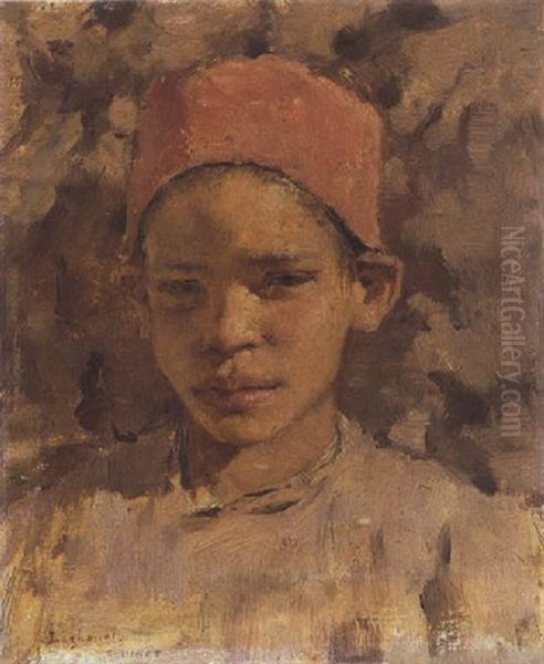 Portrait D'un Gamin Coiffe D'un Chechia Oil Painting by Alphonse Etienne Dinet