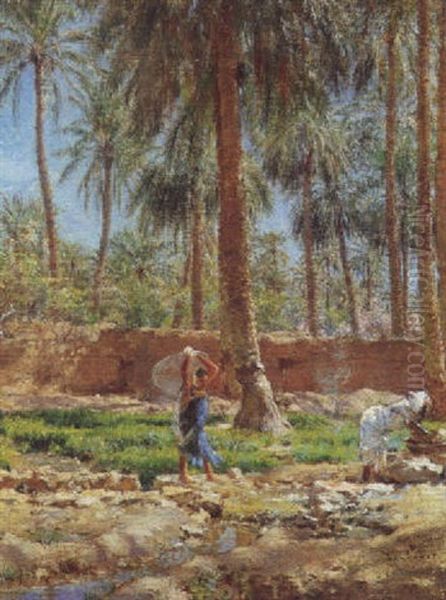 Lavandieres Au Bord De L'oued Oil Painting by Alphonse Etienne Dinet