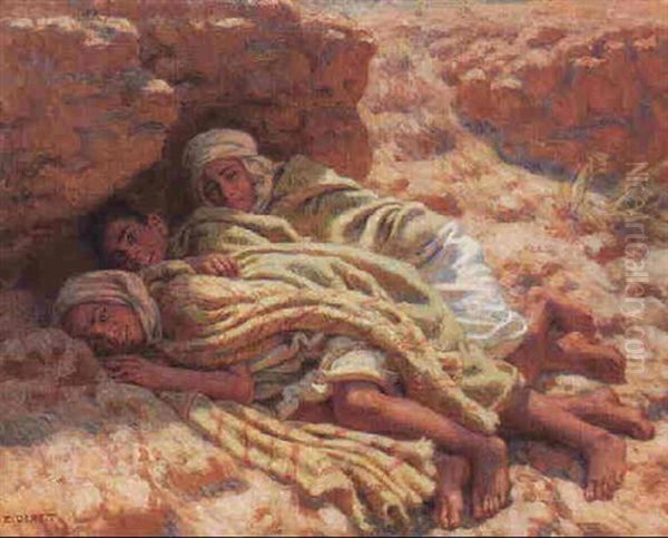 Trois Garcons De Bou-saada Oil Painting by Alphonse Etienne Dinet