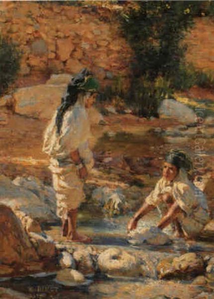 Fillettes Dans L'oued Oil Painting by Alphonse Etienne Dinet