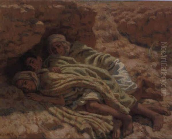 Trois Garcons De Bou-saada Oil Painting by Alphonse Etienne Dinet