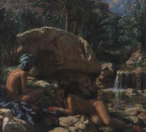 Le Repos Des Baigneuses Oil Painting by Alphonse Etienne Dinet