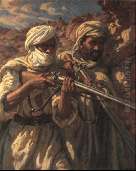 Chasseurs A L'affut Oil Painting by Alphonse Etienne Dinet