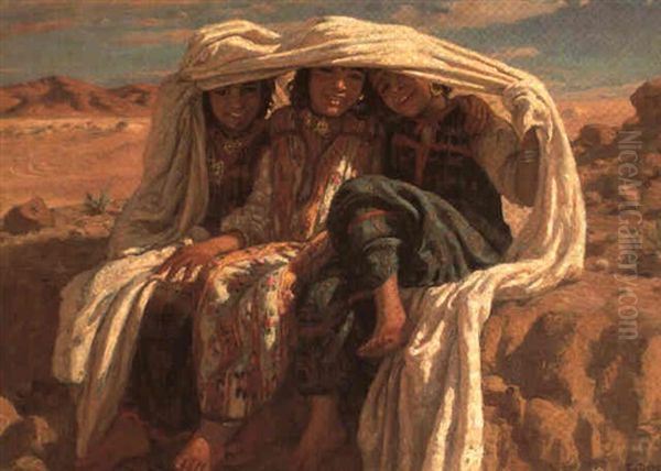 Trois Fillettes De Bou-saada Oil Painting by Alphonse Etienne Dinet