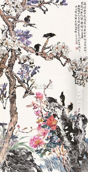 Bird And Flowers Oil Painting by  Ding Baoshu