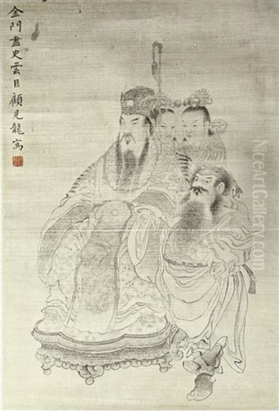 Chinese Painting Of Buddha On Silk Oil Painting by  Ding Guanpeng