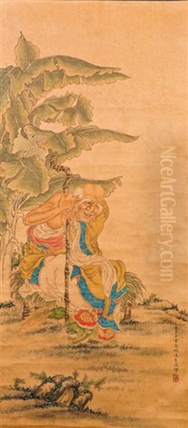 A Chinese Scroll Painting Of An Elder Guy, After Ding Guanpeng Oil Painting by  Ding Guanpeng