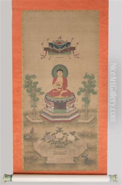 Buddha Image Scroll Oil Painting by  Ding Guanpeng