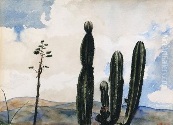 Paisaje Con Nopales Oil Painting by Gonzalo Arguelles Bringas