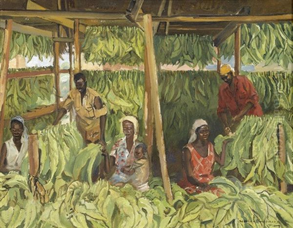 Afrikanische Arbeiter In Der Tabakplantage Oil Painting by Waalko (Jans) Dingemans