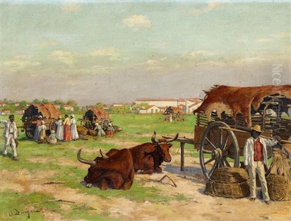 Szene In Brasilien. Fahrende Handler Mit Ihre Planwagen Oil Painting by Otto Dinger