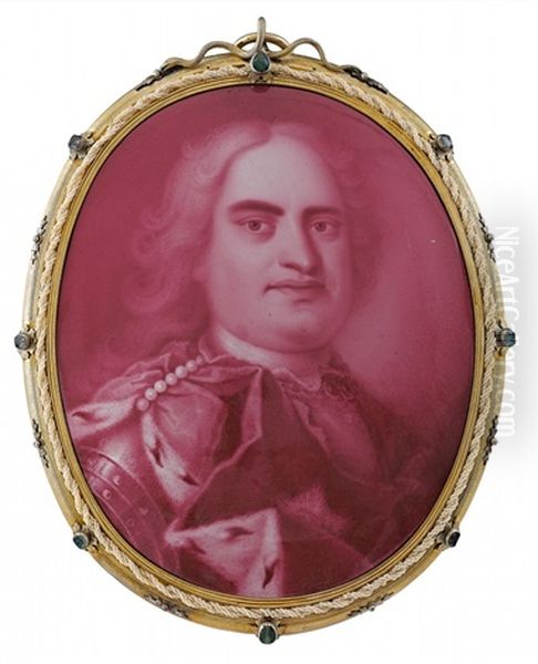 An Enamel On Copper Portrait Of August Ii Of Saxony Oil Painting by Georg Friedrich Dinglinger