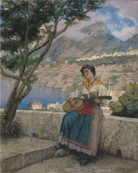 Popolana Con Chitarra A Vietri Oil Painting by Francesco Paolo Diodati