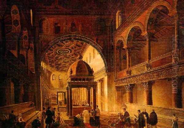 Figures In A Church Interior Oil Painting by Francesco Diofebi