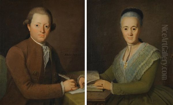 Gegenstucke, Portraits Des Ehepaares Jost Anton Nager Und Seiner Frau Rosa Nager, Geb. Curti Oil Painting by Felix Maria Diogg