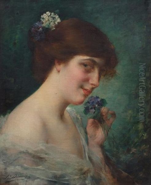 Elegante Au Bouquet De Violettes Oil Painting by Serkis Diranian