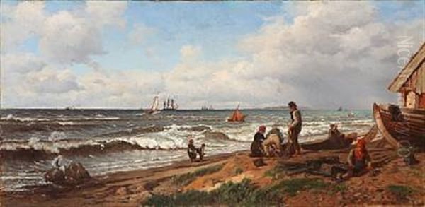 Coastal Scene With Fishermen Oil Painting by Helmuth Dirckinck-Holmfeld