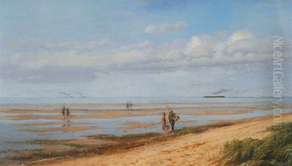 Coast With Ships On The Horizon Oil Painting by Helmuth Dirckinck-Holmfeld