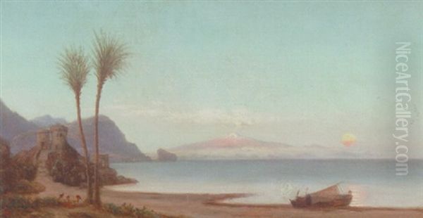 Kystlandskab Fra Scilla (scylla) I Calabrien Oil Painting by Helmuth Dirckinck-Holmfeld