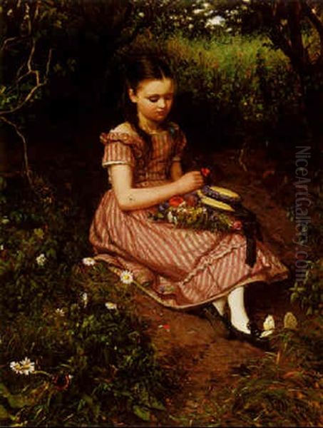 Pensive Girl With Flowers In Her Lap Oil Painting by Helmuth Dirckinck-Holmfeld