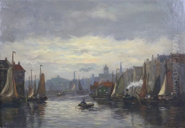 Binnenhaven Rotterdam Oil Painting by Antonius Bernardus Dirckx