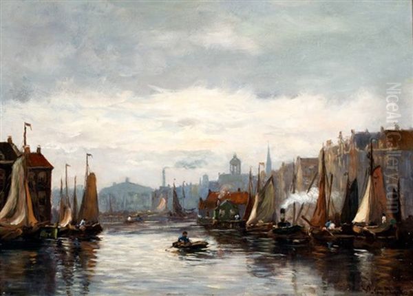 Binnenhaven Rotterdam Oil Painting by Antonius Bernardus Dirckx