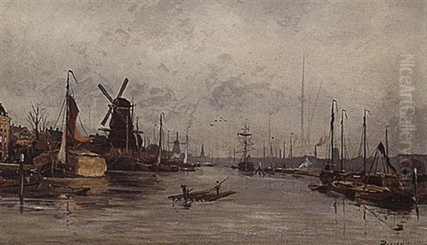 Moored Boats, Rotterdam Oil Painting by Antonius Bernardus Dirckx