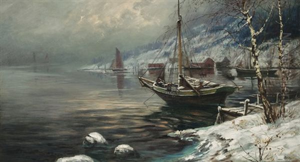 Vinter Ved Fjorden Oil Painting by Karl Edvard Diriks