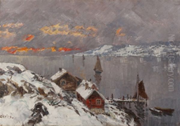 Vinter Drobakk Oil Painting by Karl Edvard Diriks