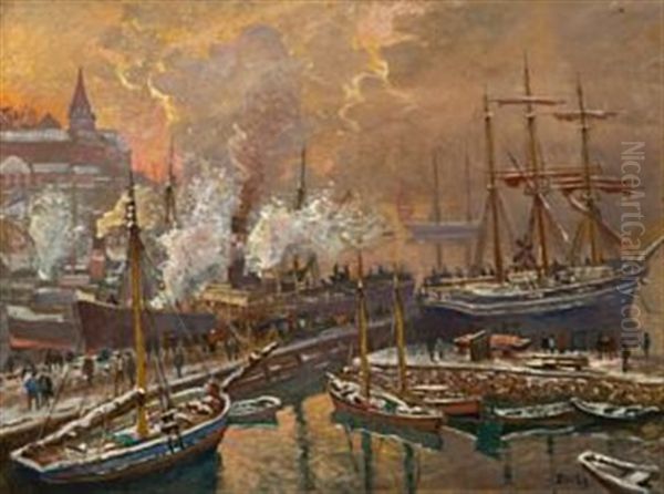 Seilskuter Og Dampbater Ved Akershus Festning Oil Painting by Karl Edvard Diriks