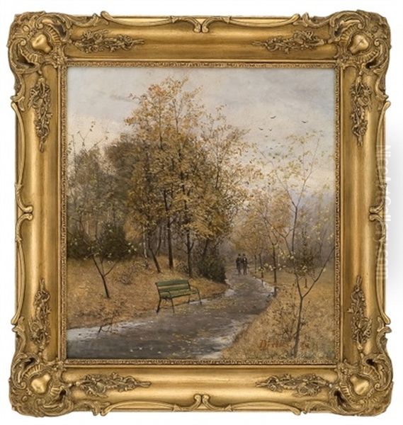 Parkland With Two Men In Top Hat Oil Painting by Karl Edvard Diriks