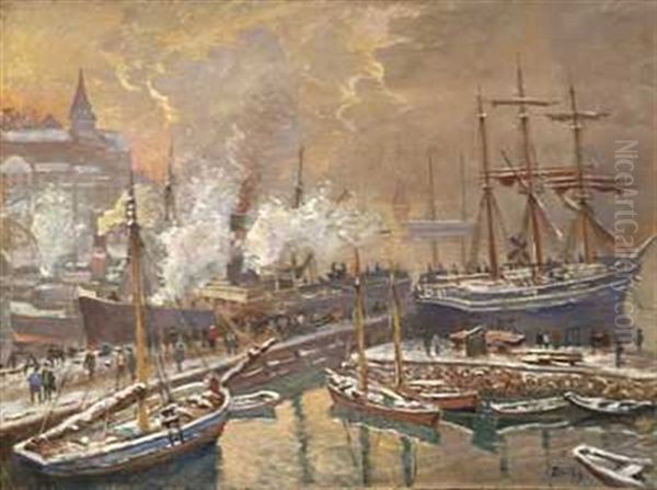 Seilskuter Og Dampbater Ved Akershus Festning Oil Painting by Karl Edvard Diriks