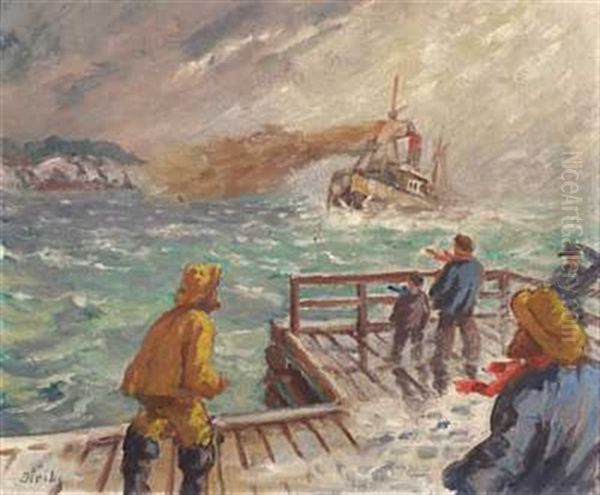 Dampskip Pa Vei Mot Kaien Oil Painting by Karl Edvard Diriks