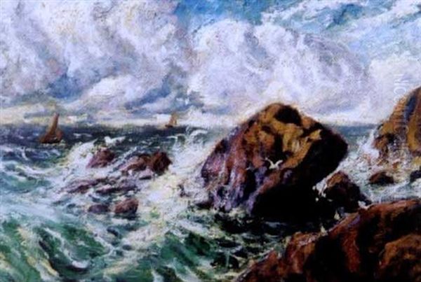 Mer Agitee En Bretagne Oil Painting by Karl Edvard Diriks