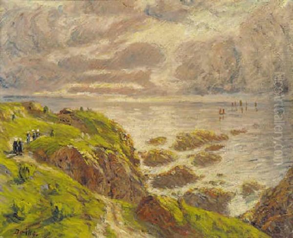 Figures On A Cliff-top Path Oil Painting by Karl Edvard Diriks